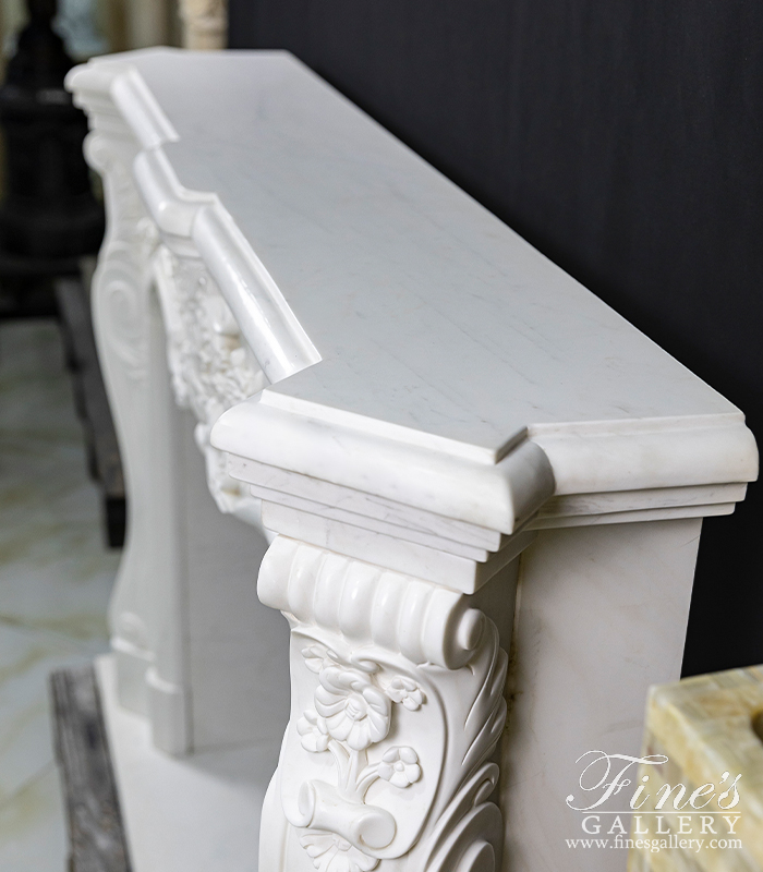 Marble Fireplaces  - Ornate Floral Fireplace In Statuary White Marble - MFP-1140